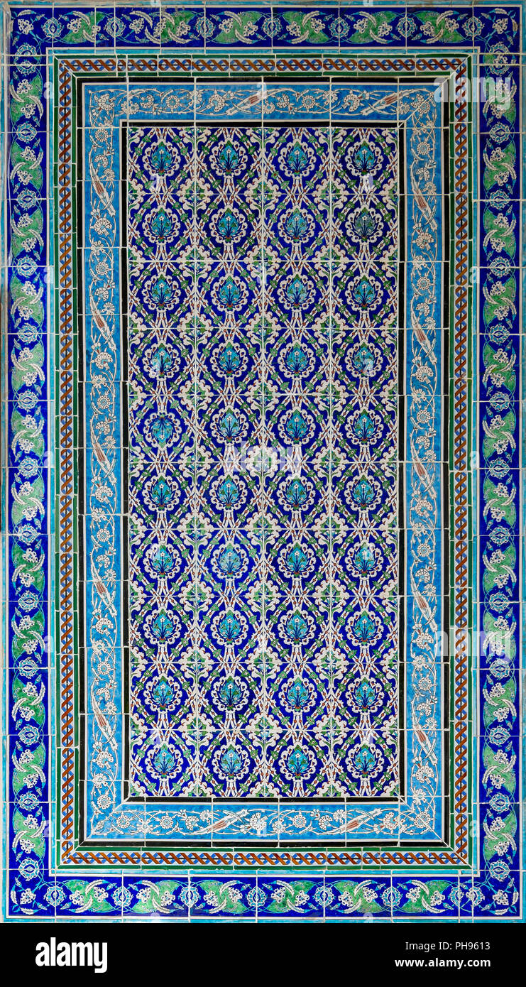 Ottoman style glazed ceramic tiles decorated with floral ornamentations