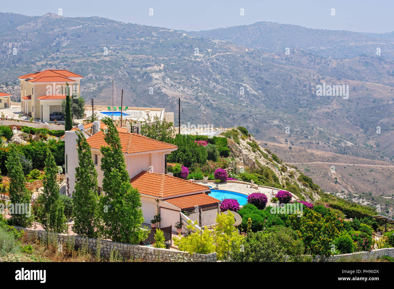 Luxury villas in mountains on Cyprus Stock Photo