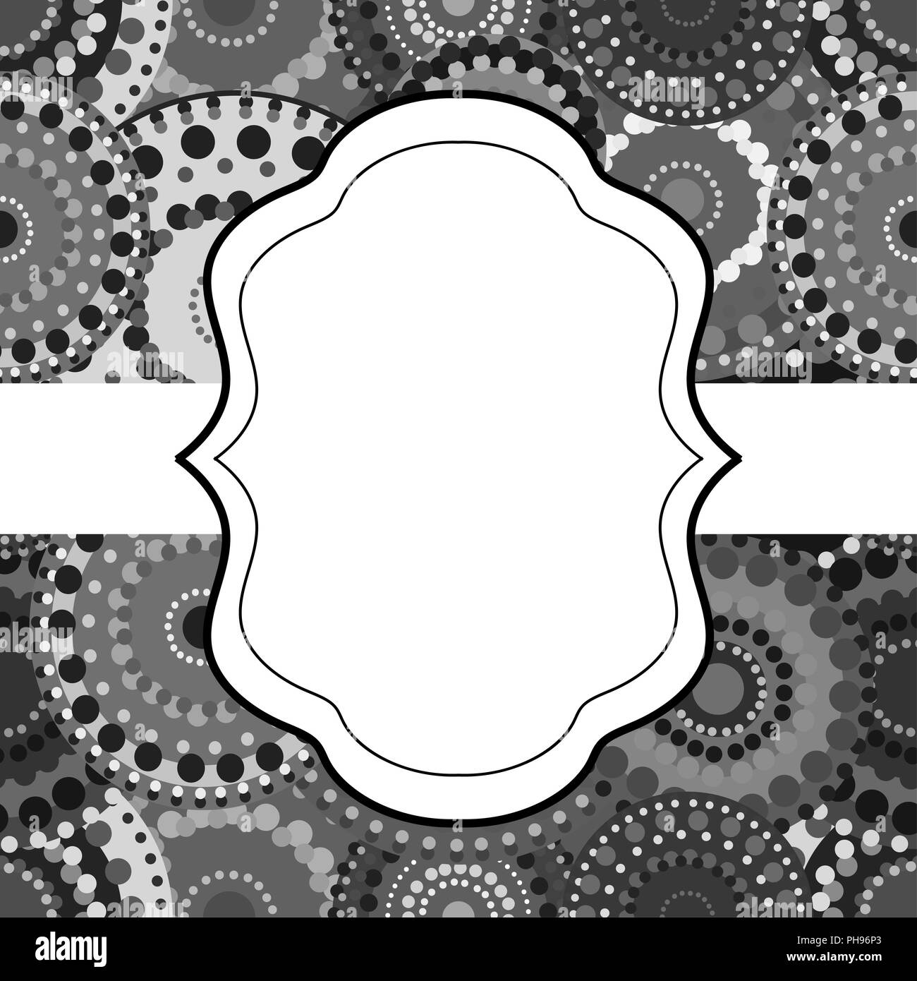 Patterned frame background invitation circular ornament grey bla Stock Photo