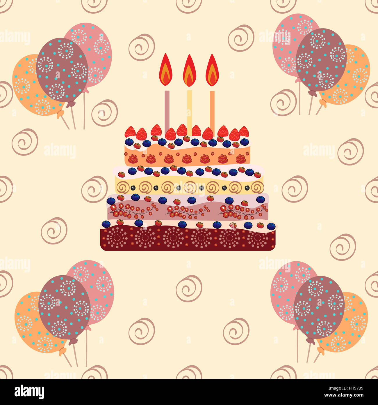 Birthday cake with three candles Stock Photo Alamy