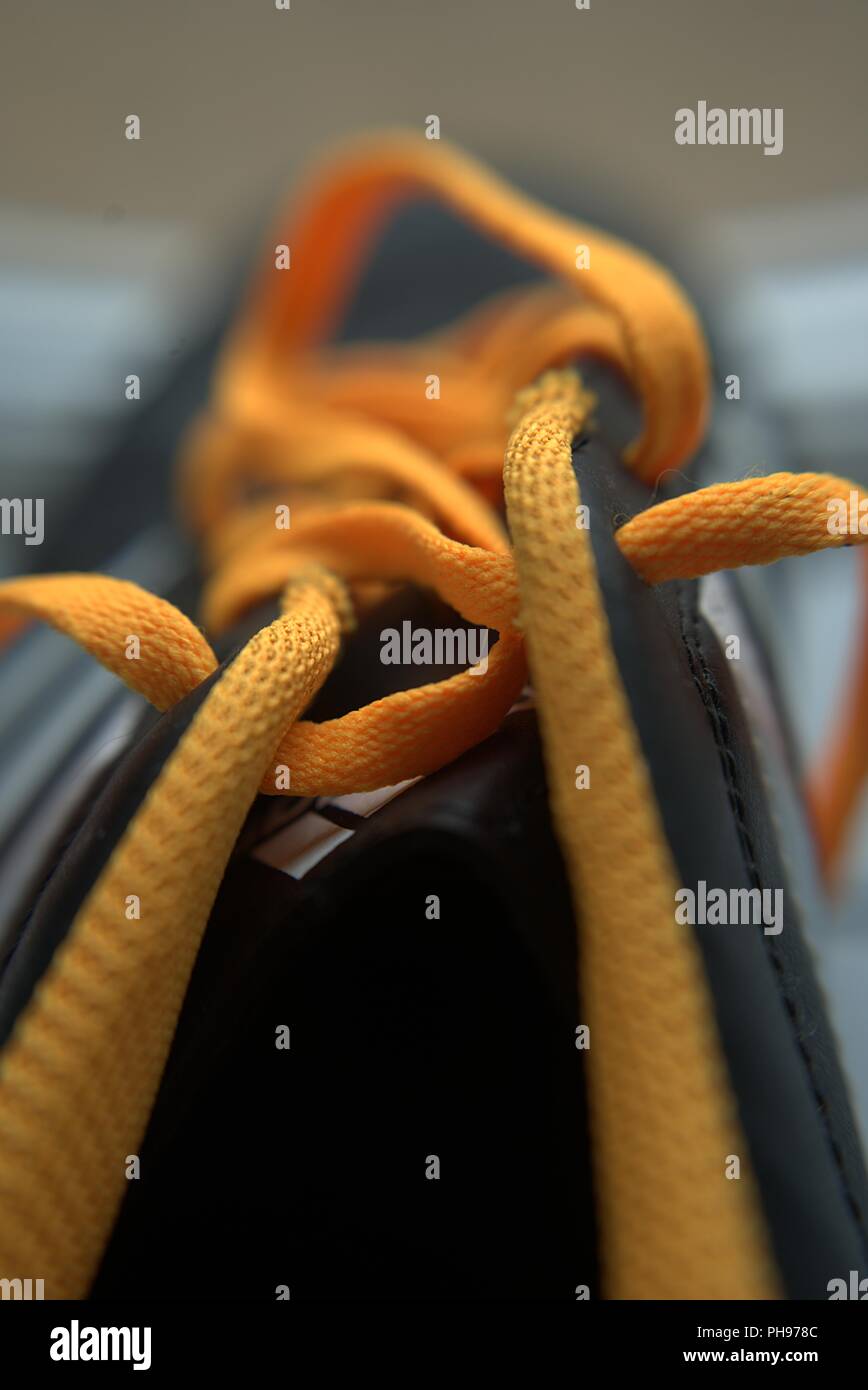 Leather Football Boot Soccer shoe close up showing laces and studs