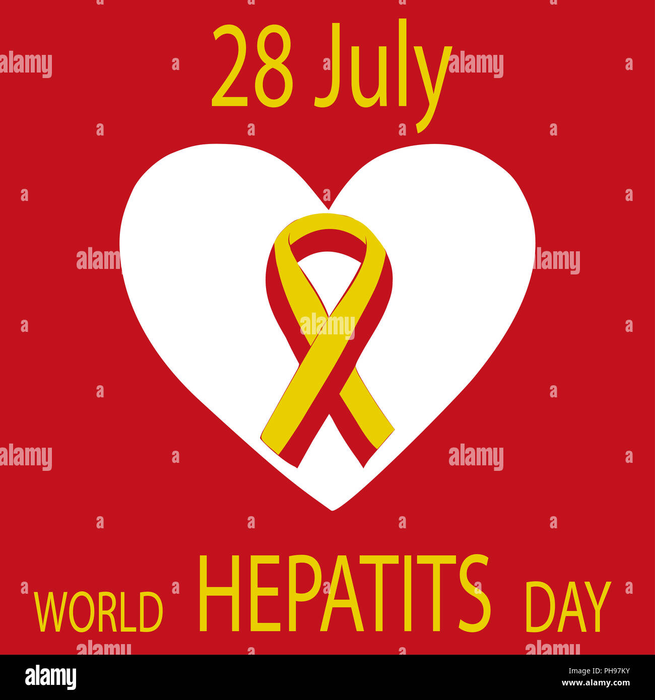 World Hepatitis Day 28 July yellow red ribbon. Stock Photo
