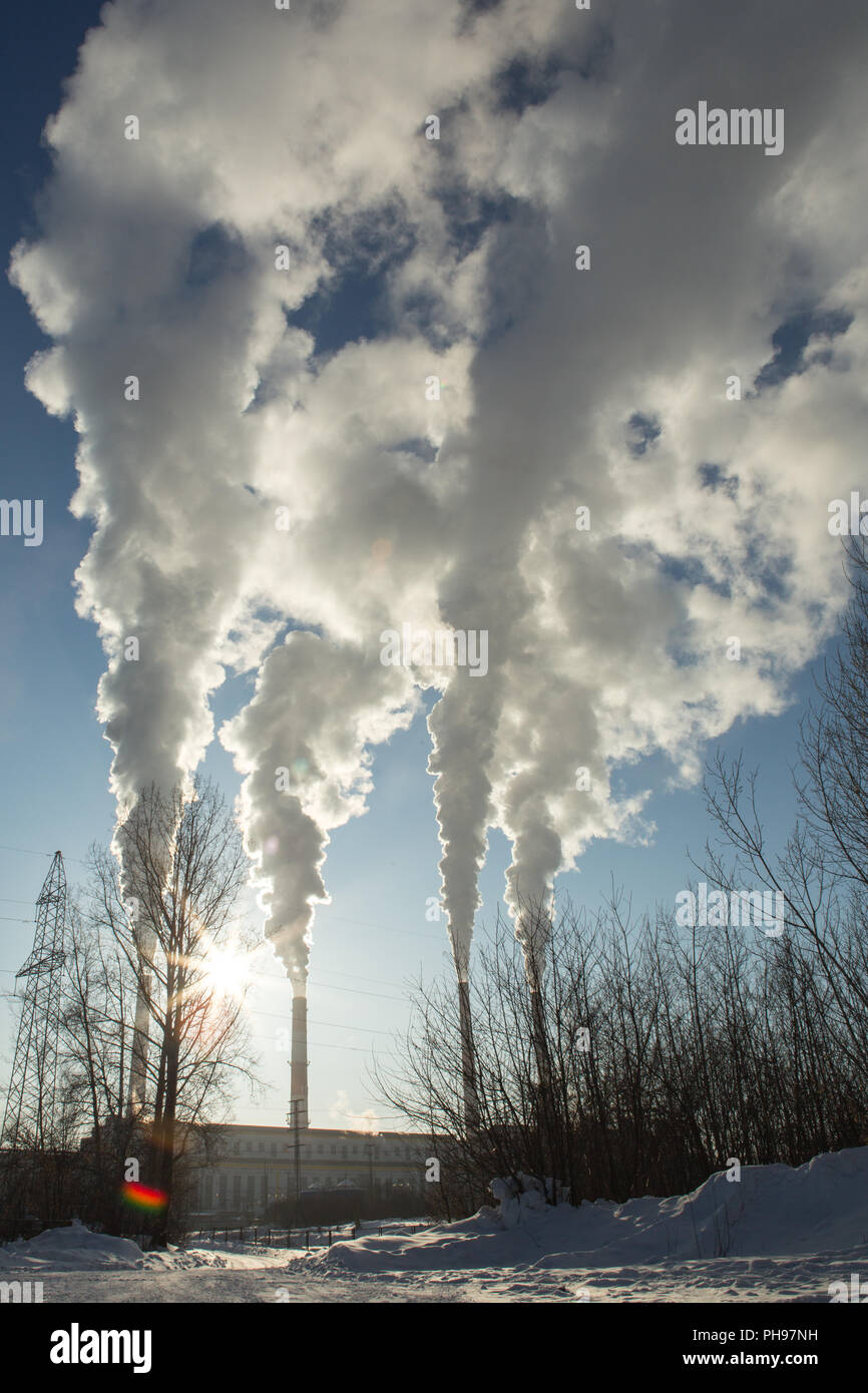 industrial smoke from coal plants. Stock Photo