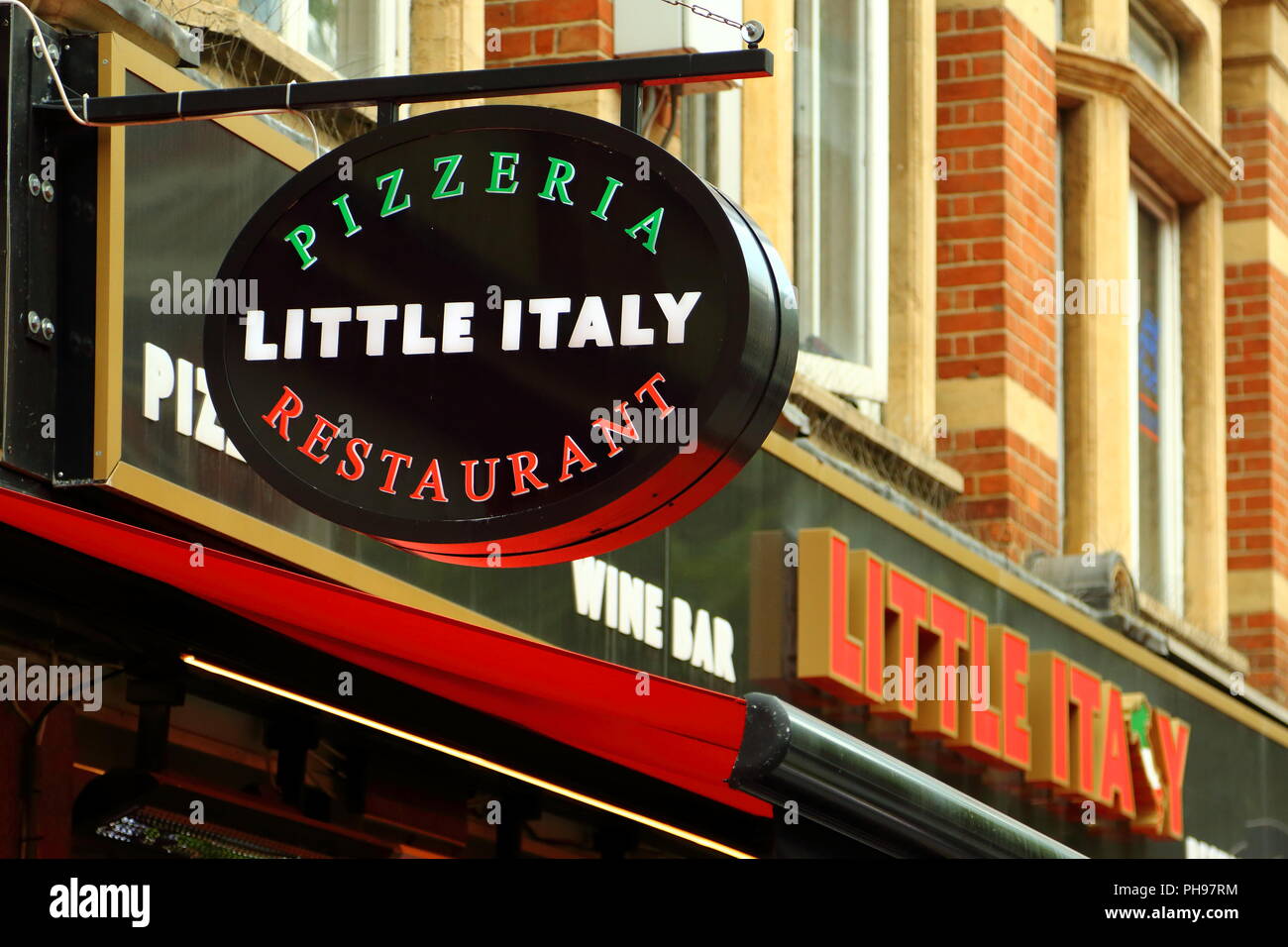 Italian Restaurant Little Italy sign at Leicester Square, London, UK Stock Photo