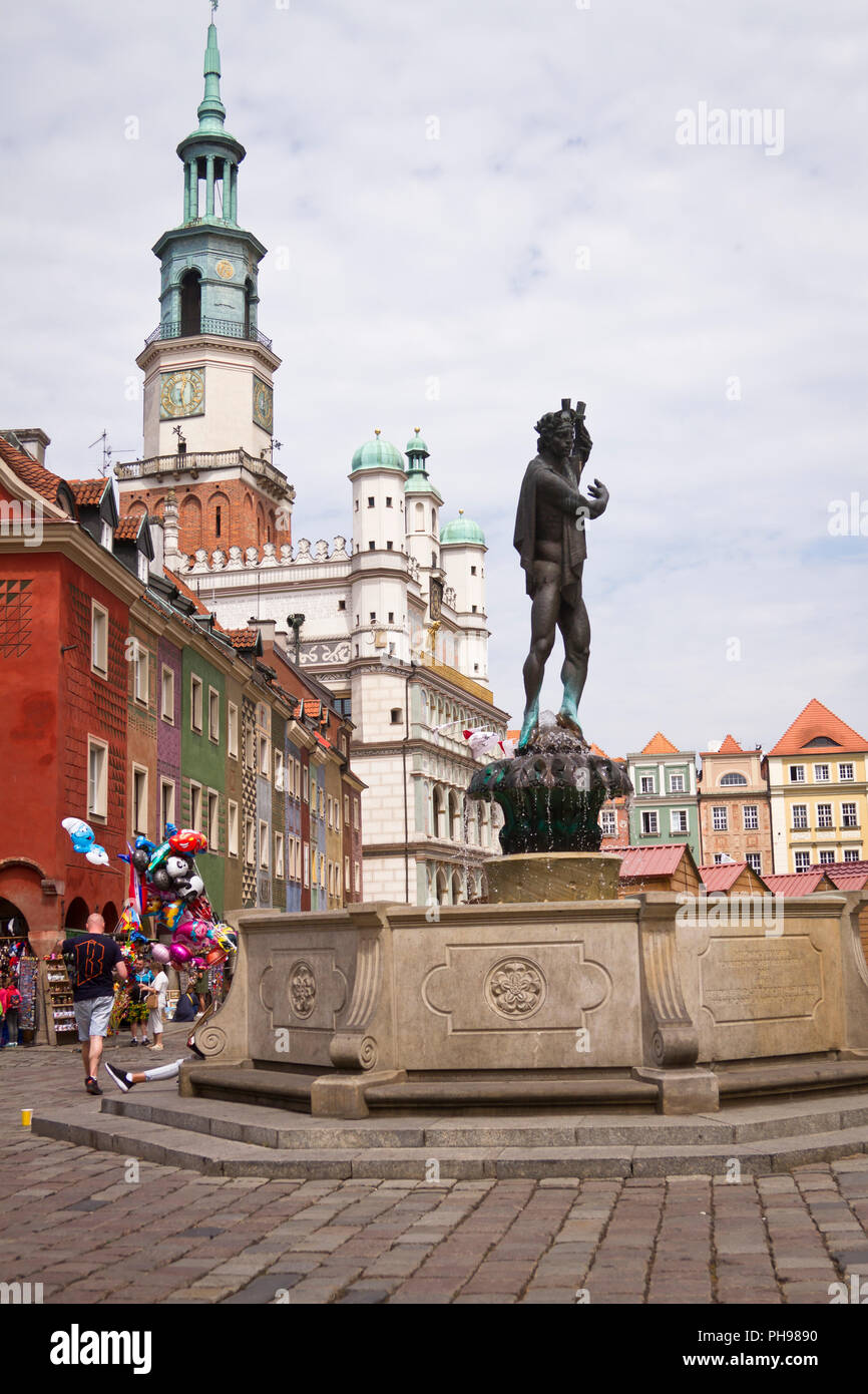 Fountain of Apollo, Market Square, Old Town, Poznan, Poland. Stock Photo