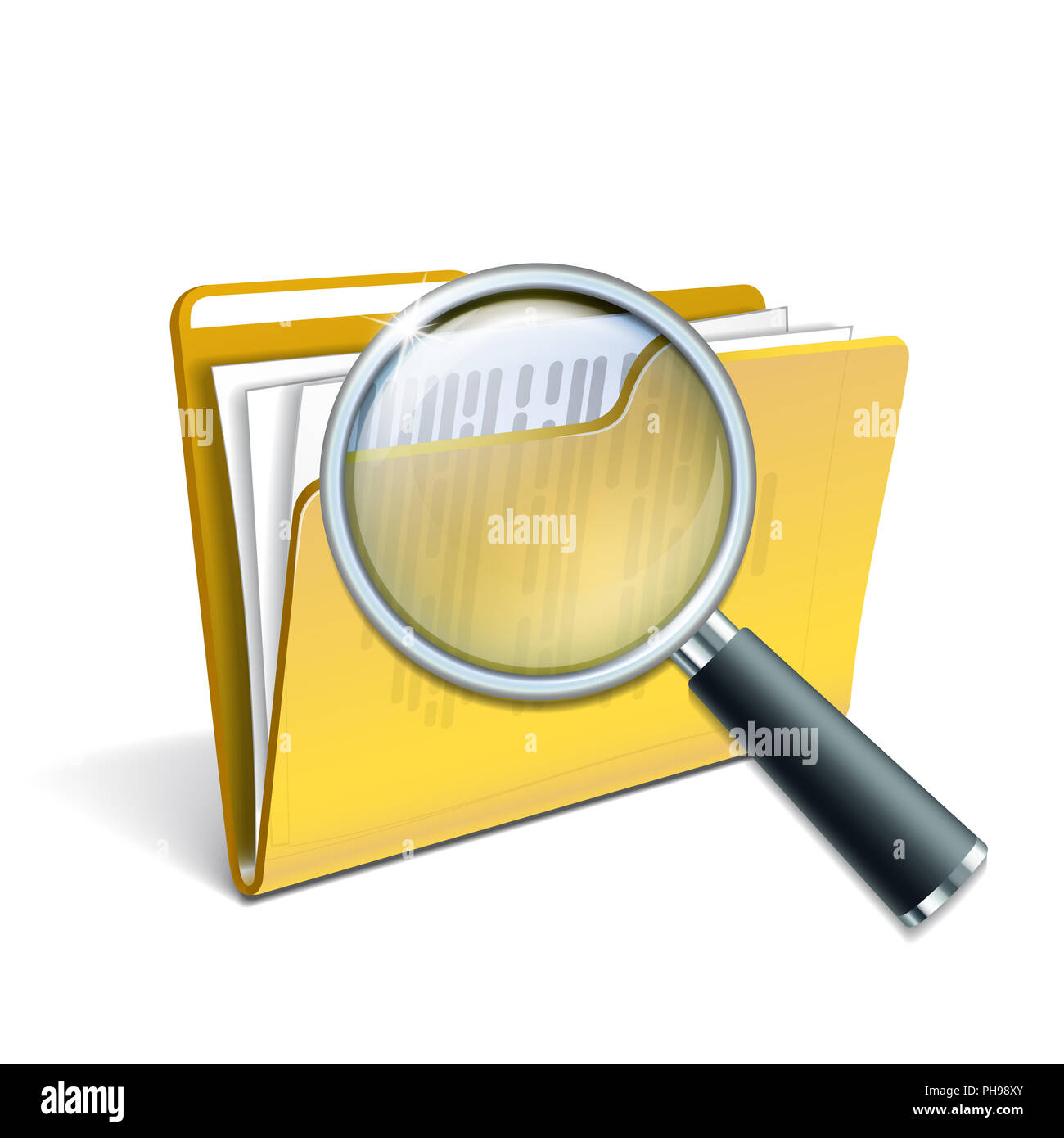 Magnifying glass over the yellow folder Stock Photo - Alamy