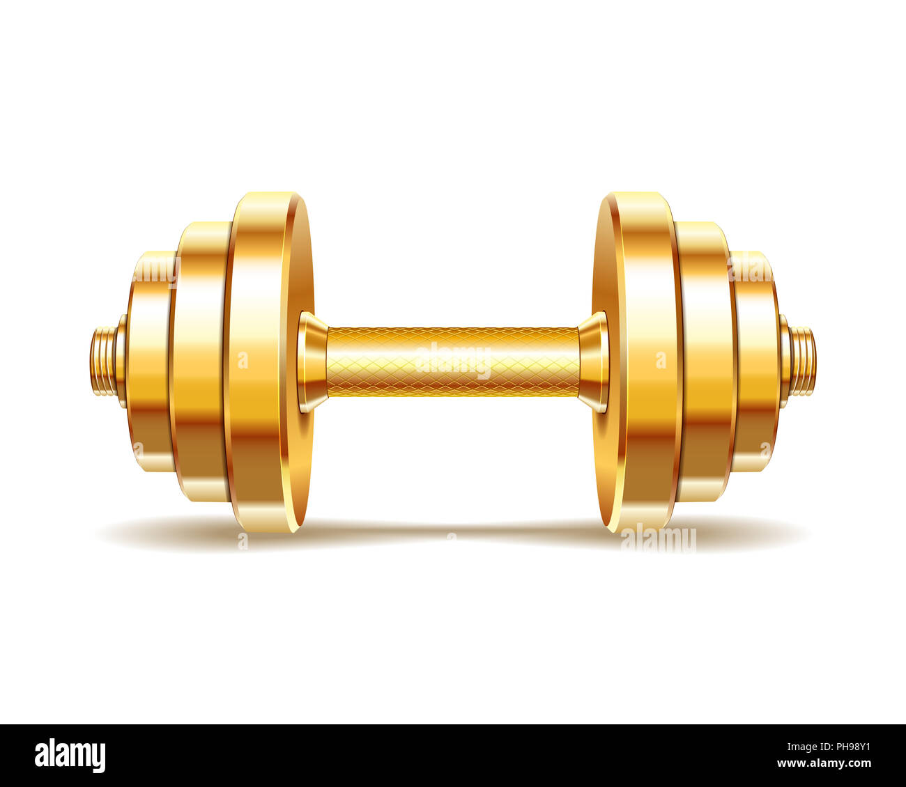 Golden realistic dumbbell Stock Photo