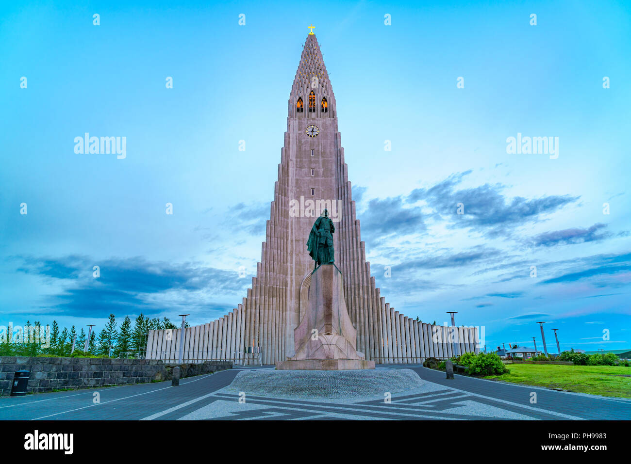 Hallgrimskirkja church clock tower reykjavik hires stock photography