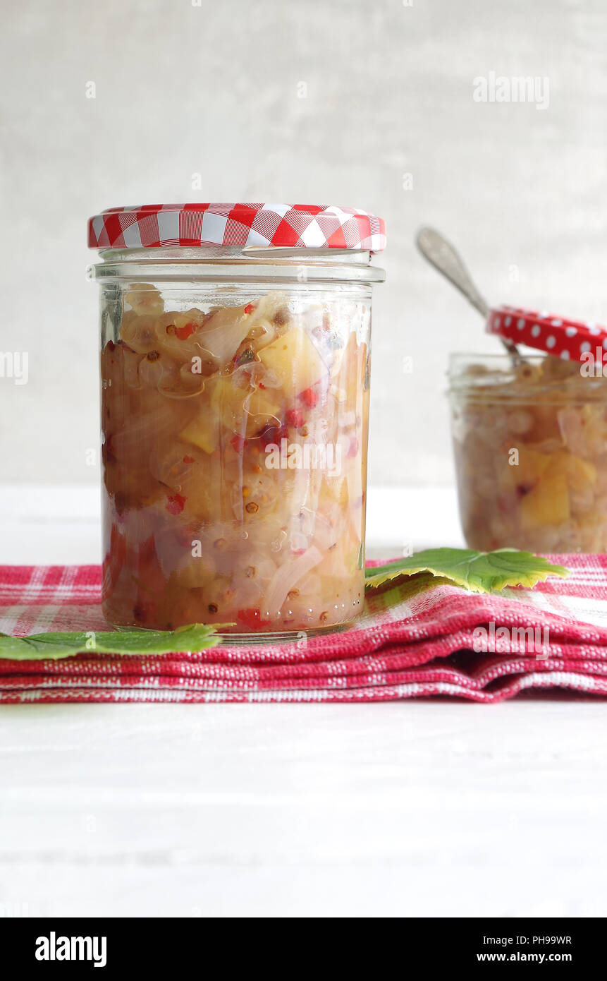 apple onion chutney with white currants and red pepper Stock Photo Alamy