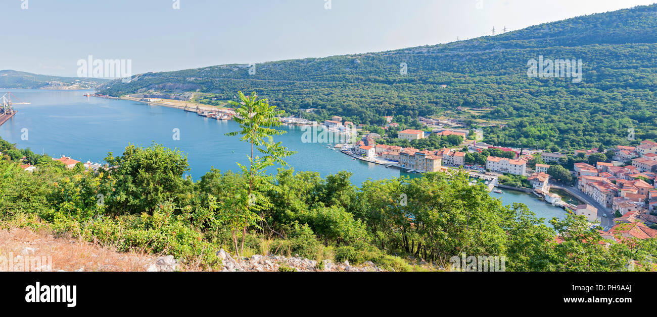 Aerial panoramic view to the seaport in Croatia Stock Photo