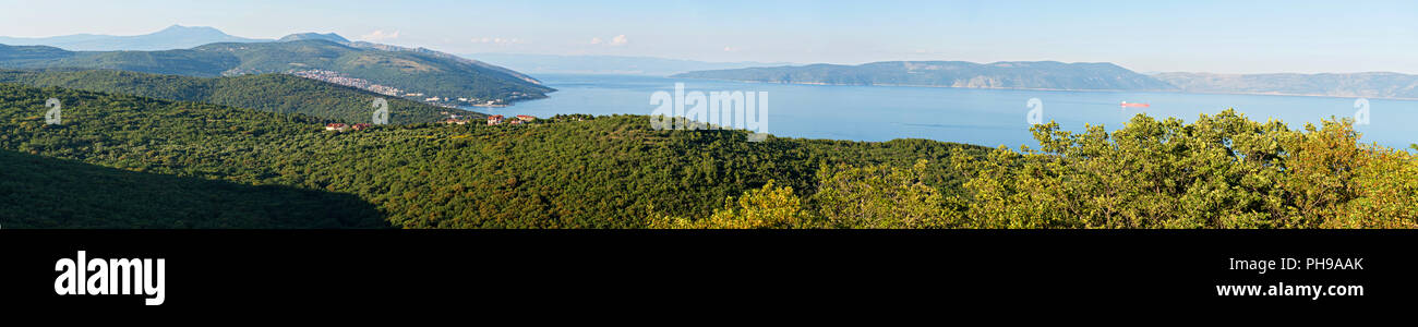 Panoramic landscape view to the sea and hills in Croatia Stock Photo