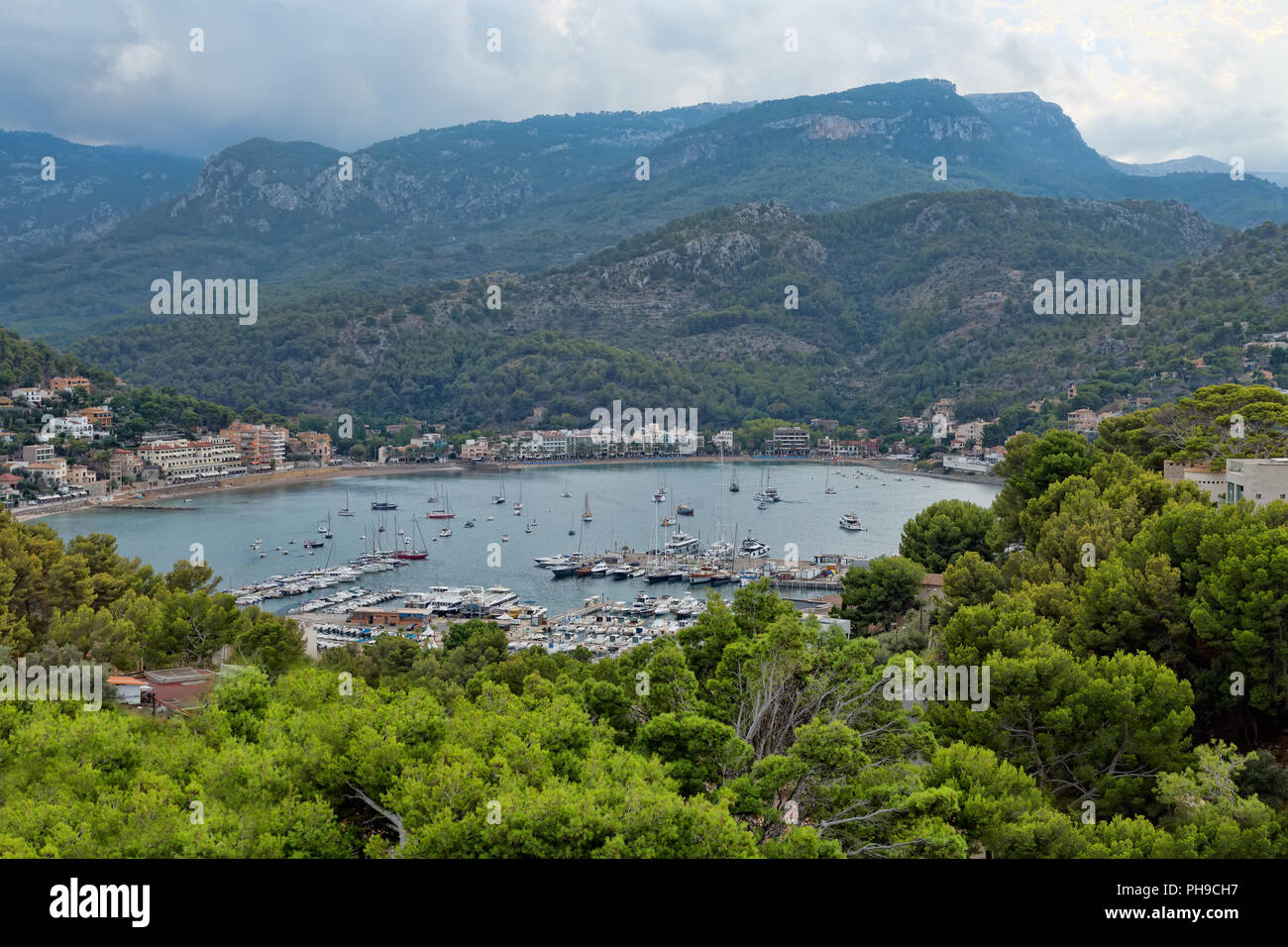 Port with yachts in the bay Stock Photo