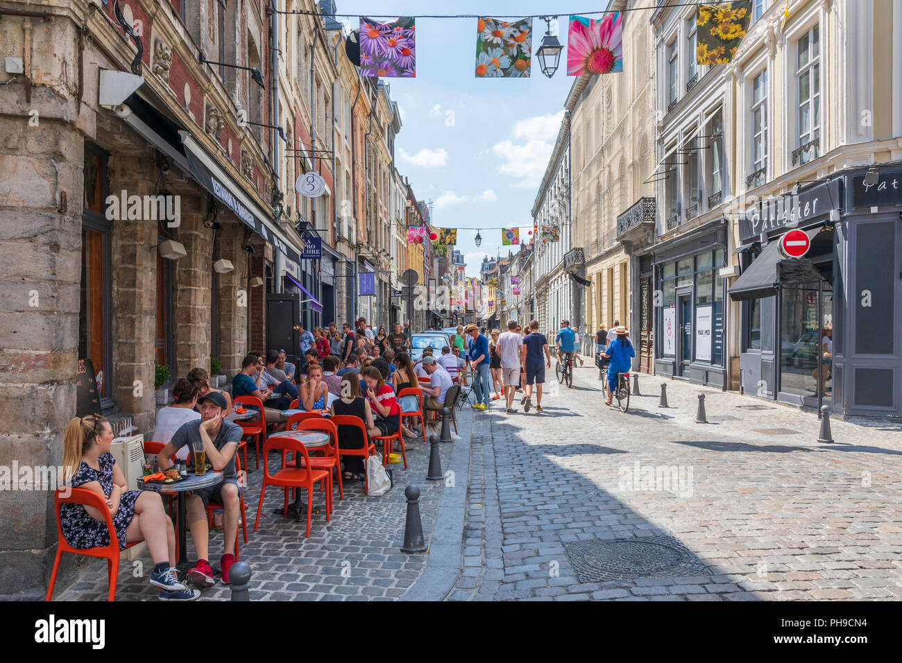 Back street cafes and bars, Lille, France Stock Photo