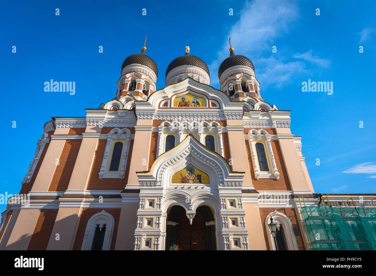 Tallinn cathedral, ground-level view of the front of the Alexander Nevsky Orthodox Cathedral sited on Toompea Hill in the centre of Tallinn, Estonia. Stock Photo