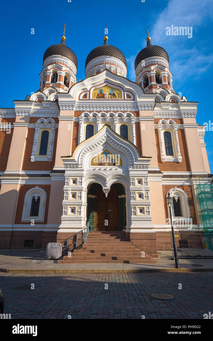 Tallinn cathedral, view of the entrance to the Alexander Nevsky Orthodox Cathedral sited on Toompea Hill in the centre of Tallinn, Estonia. Stock Photo