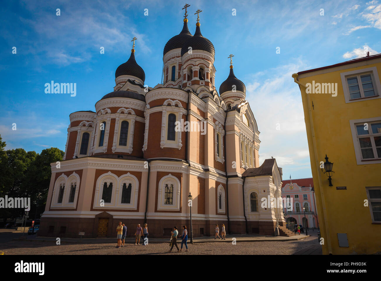 Tallinn cathedral, ground-level view of the Alexander Nevsky Orthodox Cathedral sited on Toompea Hill in the centre of Tallinn, Estonia. Stock Photo