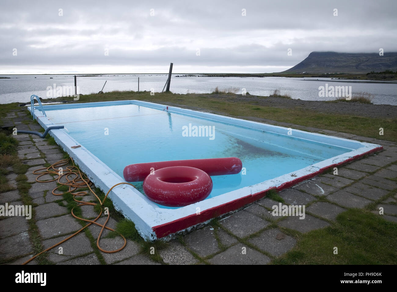 lonesome swimmingpool, Morudalur, Westfjorde, Iceland Stock Photo