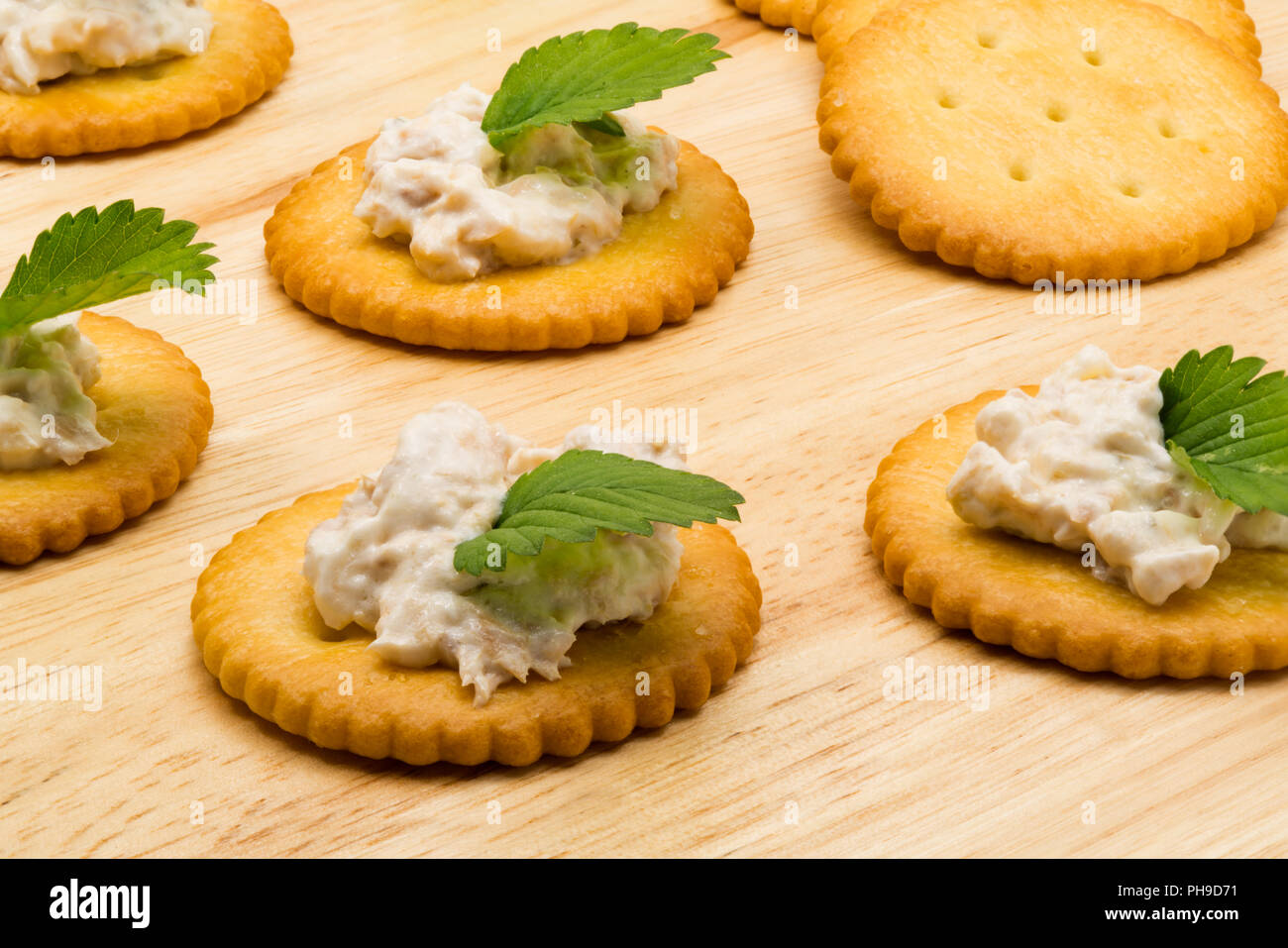 Biscuit crackers with tuna salad Stock Photo