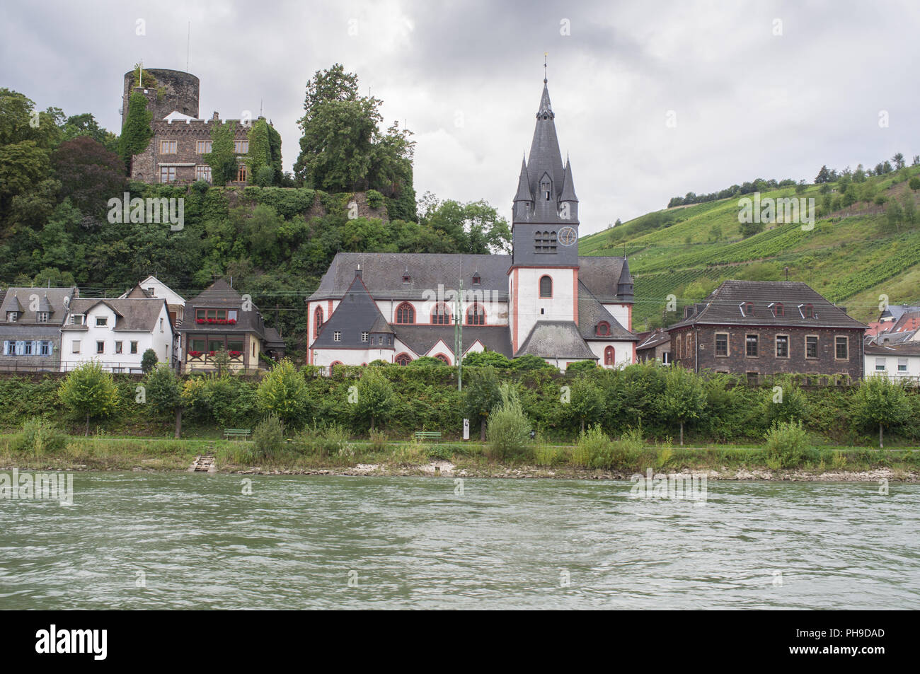 Old-town of Niederheimbach in the Middle-Rhine-Valley, Germany Stock Photo