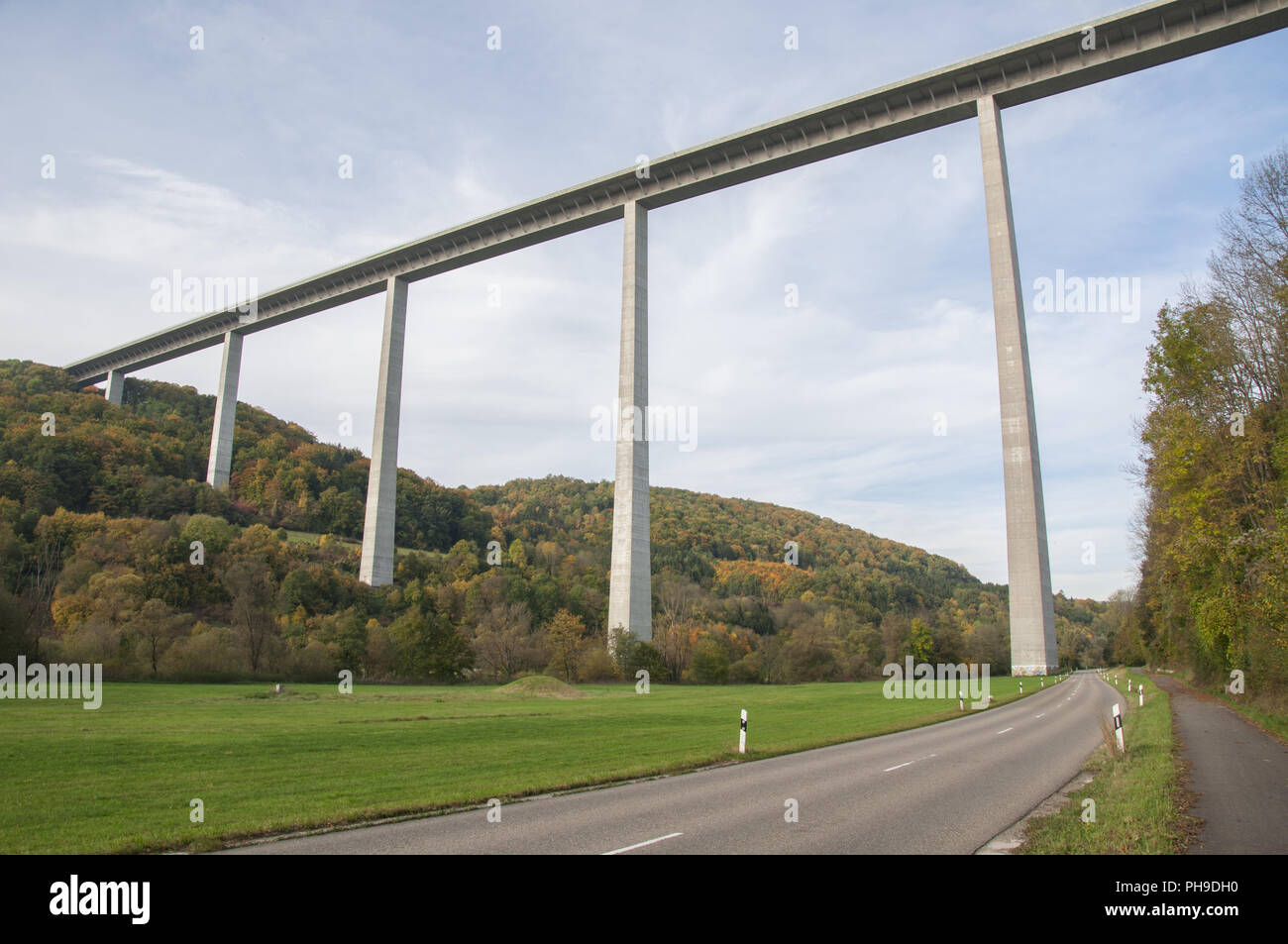 Bicycle track below motorway bridge nearby Braunsbach-Geislingen, Germany Stock Photo