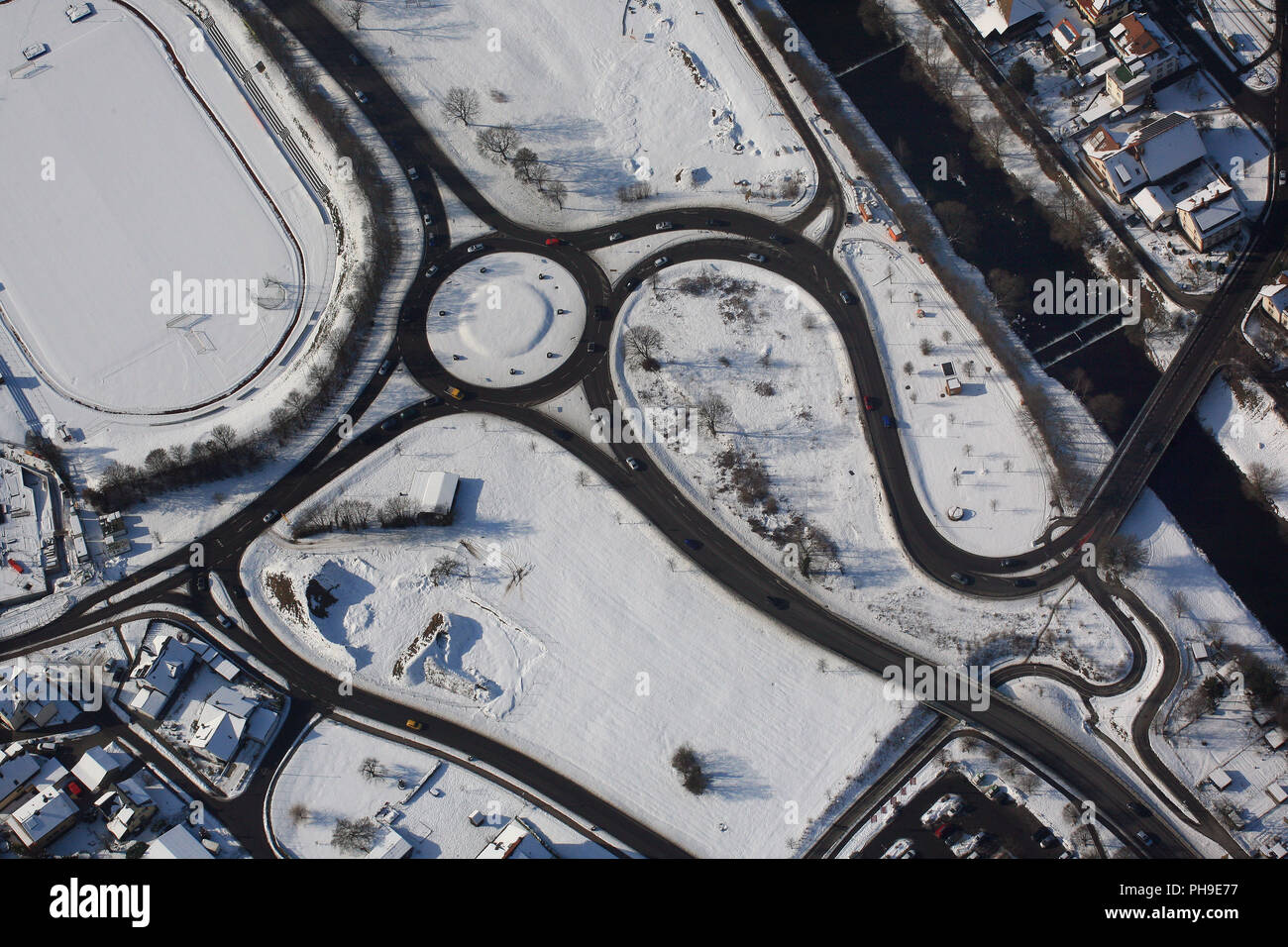 Steinen, roundabout and street curves Stock Photo