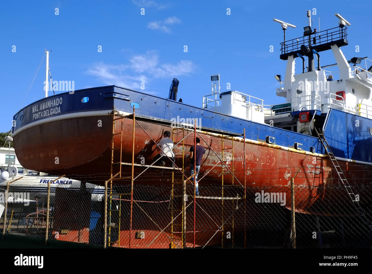 Drydock with fishing boat Stock Photo Alamy