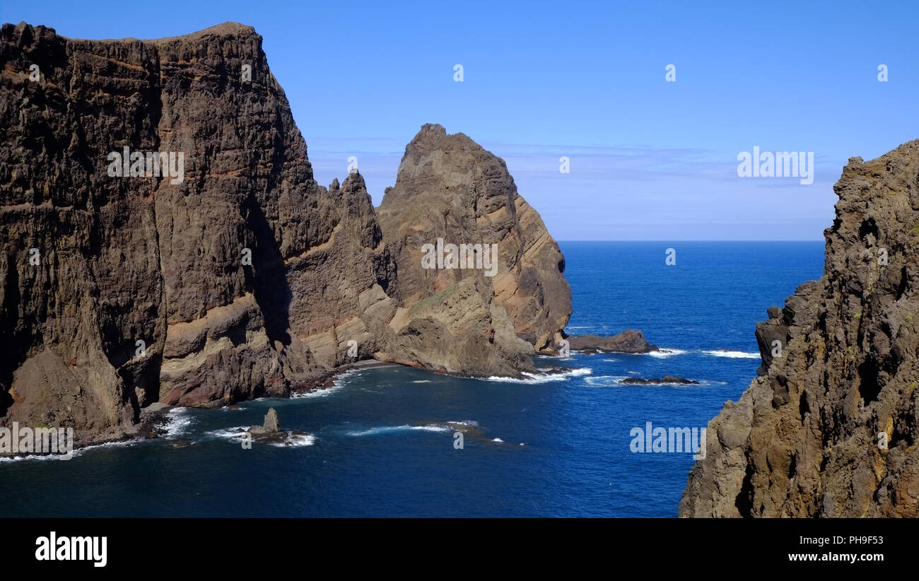 Madeira, steep cliffs on the northeast coast Stock Photo