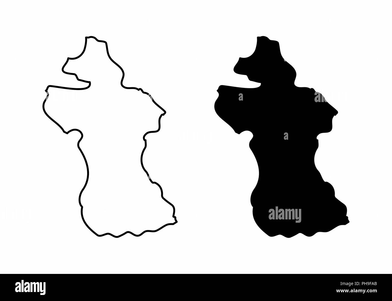 Simplified maps of Guyana. Black and white outlines. Stock Vector