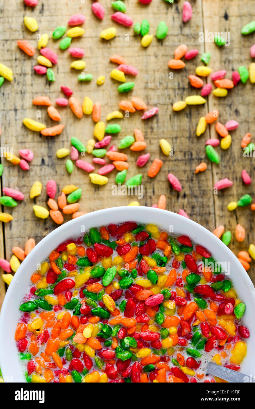 Colorful puffed rice in the bowl Stock Photo