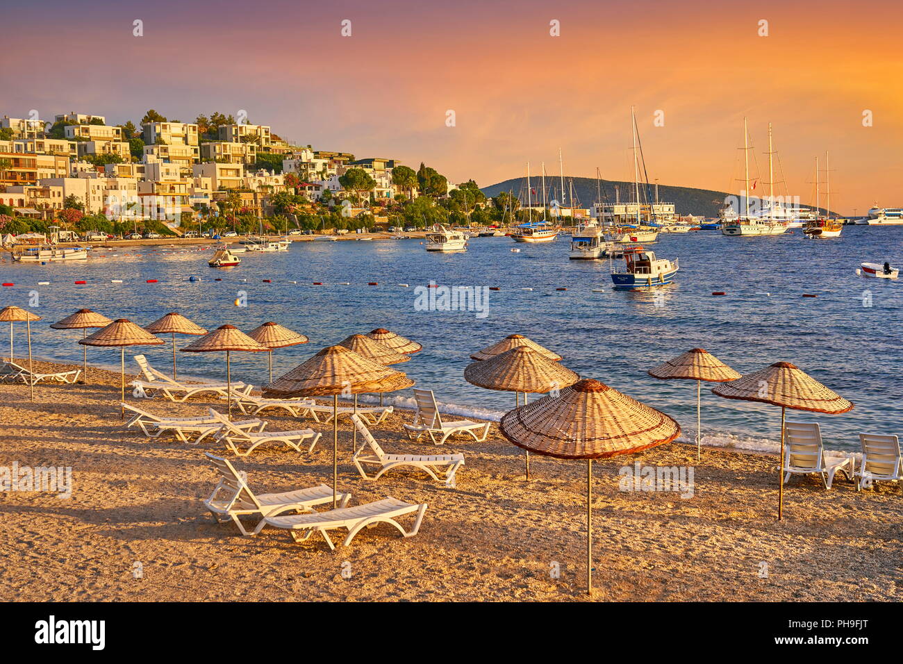 Sunset at Bodrum beach, Turkey Stock Photo