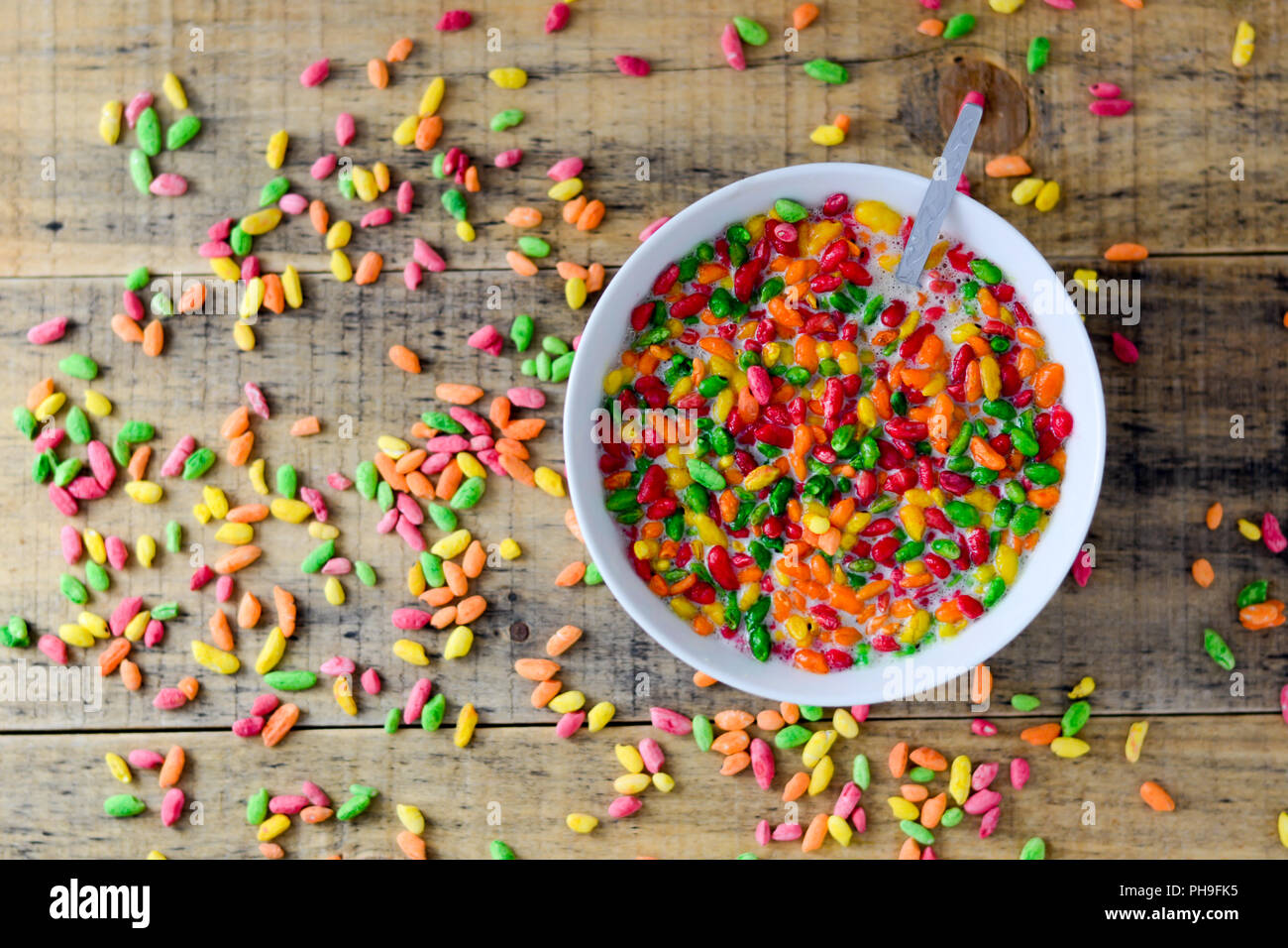 Colorful puffed rice in the bowl Stock Photo