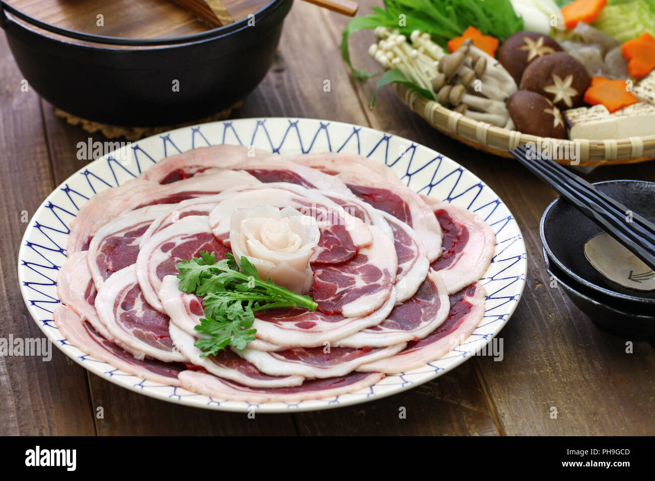 botan nabe, wild boar hot pot, japanese food Stock Photo