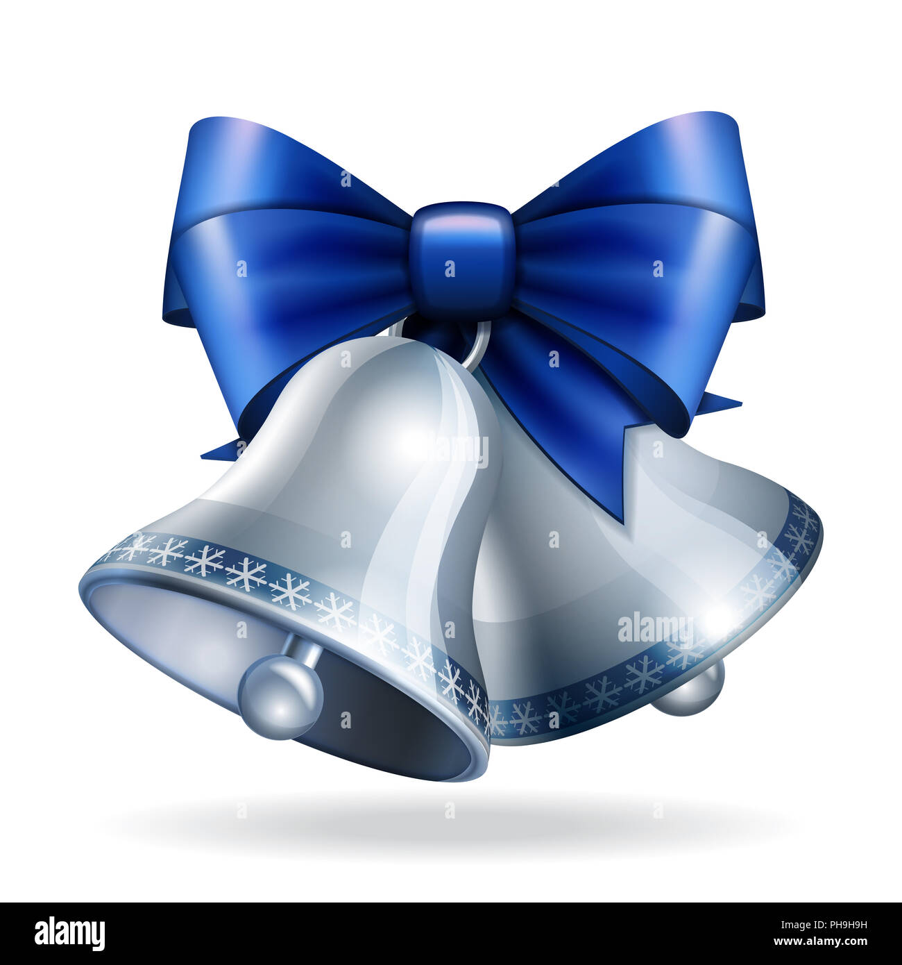 Silver bells with blue ribbon Stock Photo - Alamy