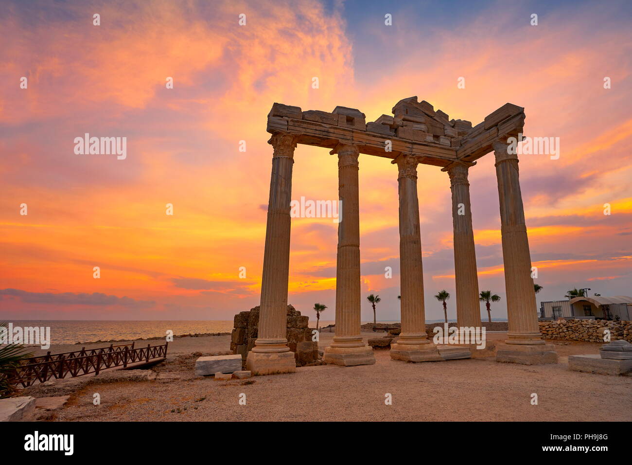 Apollon Temple at sunset, Side, Antalya, Turkey Stock Photo