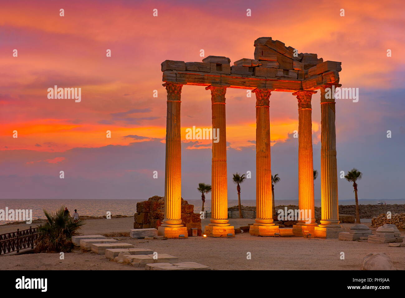 Apollon Temple at sunset, Side, Antalya, Turkey Stock Photo