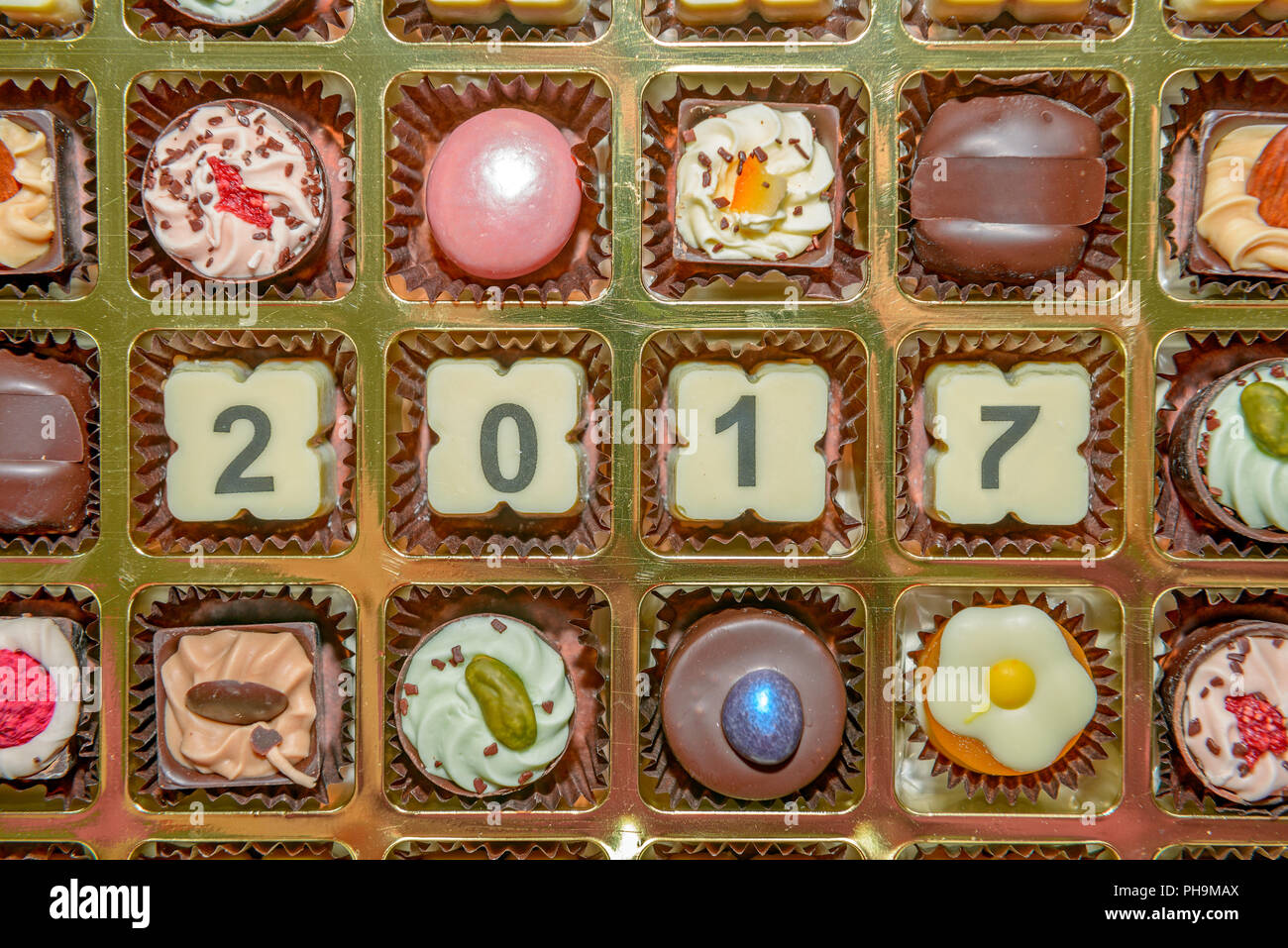 Chocolate sweets and candies new year 2017 Stock Photo
