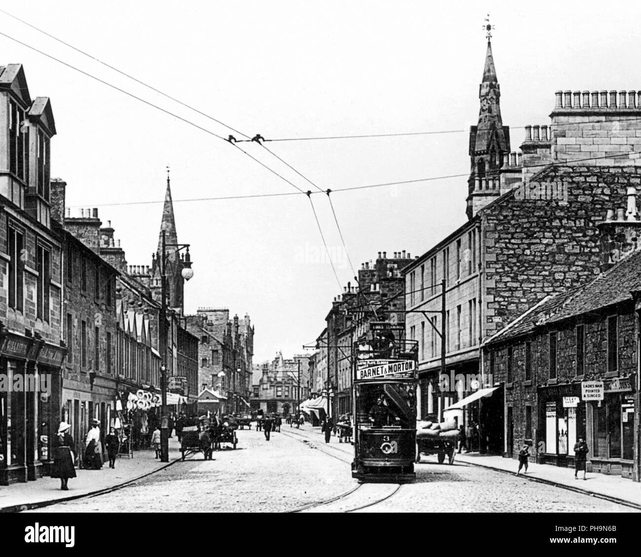 Tram on the High Street, Kirkcaldy, early 1900s Stock Photo