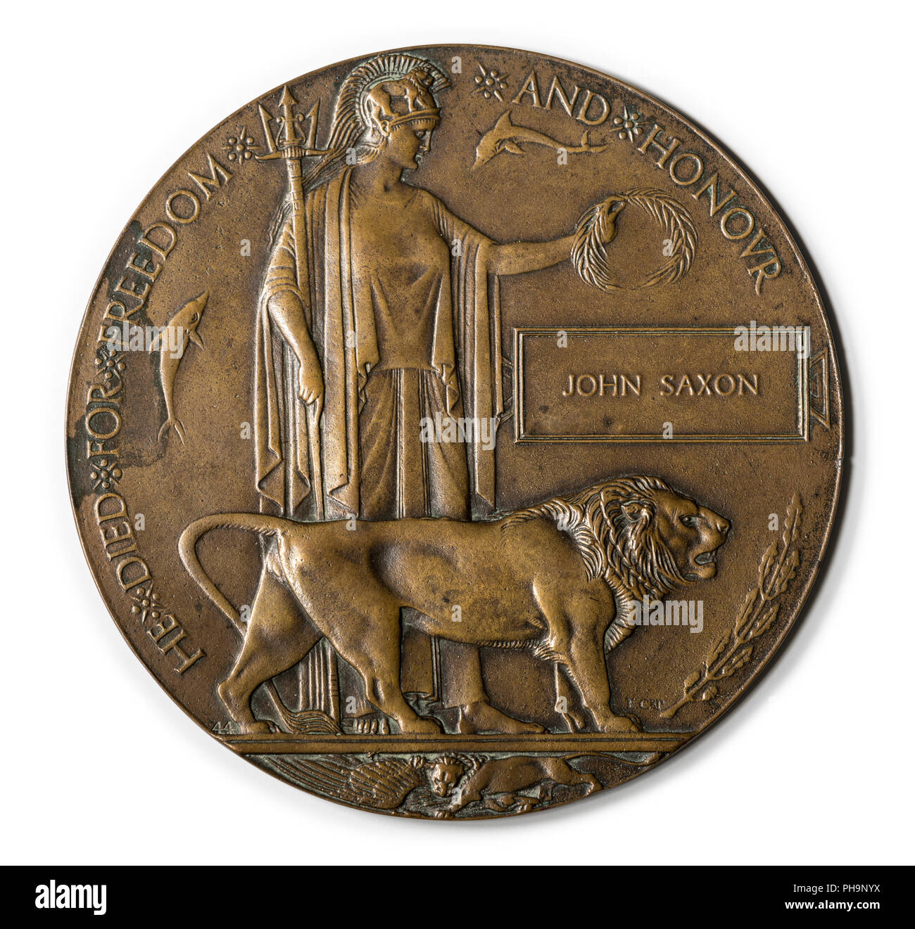 World War 1 Memorial plaque for soldier who died in 1916 Stock Photo
