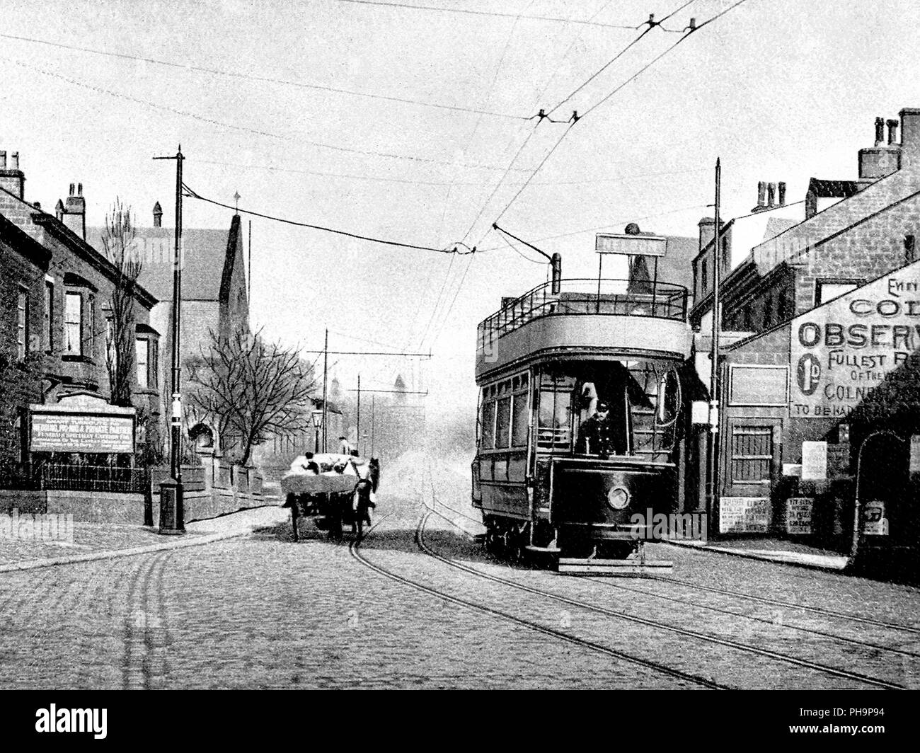 Tram in Albert Road, Colne, early 1900s Stock Photo