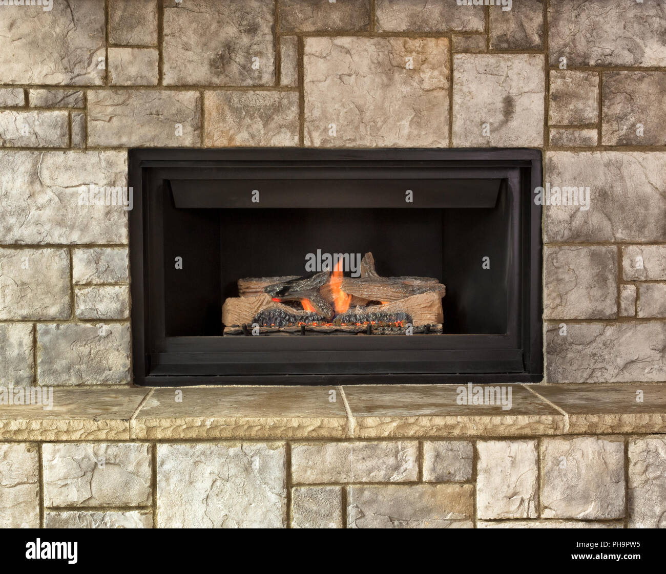 Natural gas fireplace for home Stock Photo Alamy