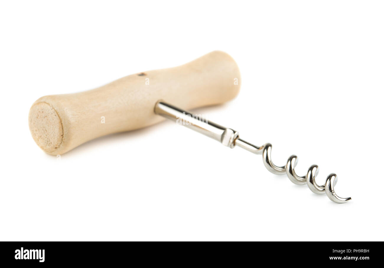 Silver corkscrew with wooden handle Stock Photo