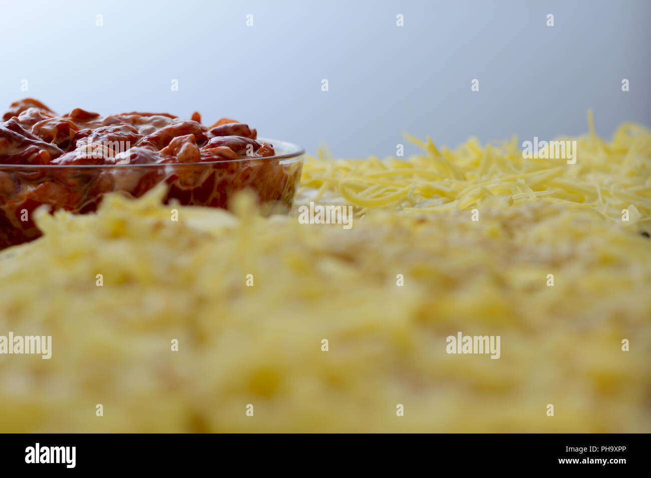 Close up of salt cake with yellow cheese Stock Photo