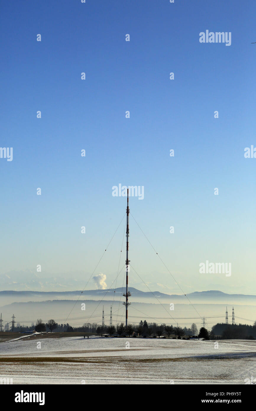 Radio mast Bergalinger tower on the high plateau Hotzenwald Stock Photo
