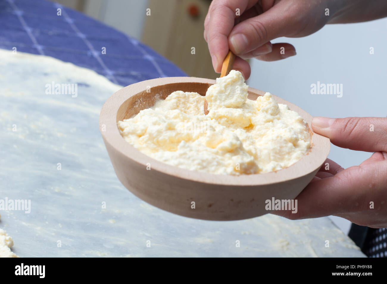 Making of Homemade cheese Pie or other kind of pastry. Stock Photo