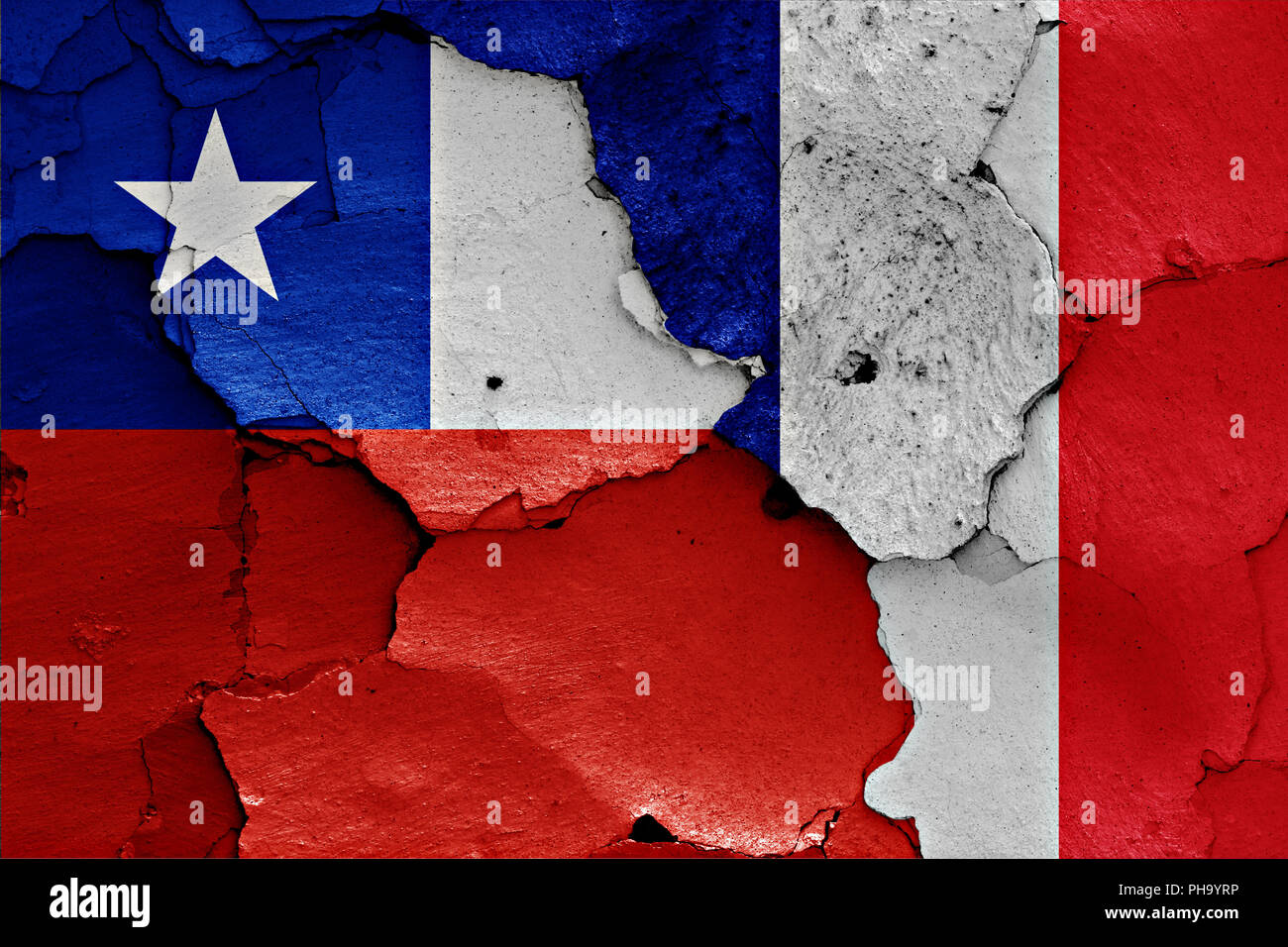 flags of Chile and France painted on cracked wall Stock Photo - Alamy