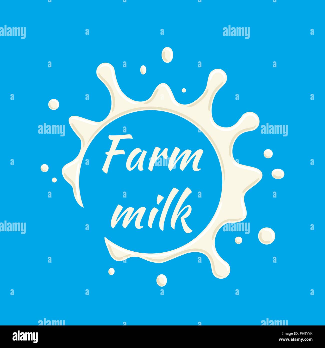 Farm milk label vector. Milk splash and blot design, shape creative illustration. Stock Vector