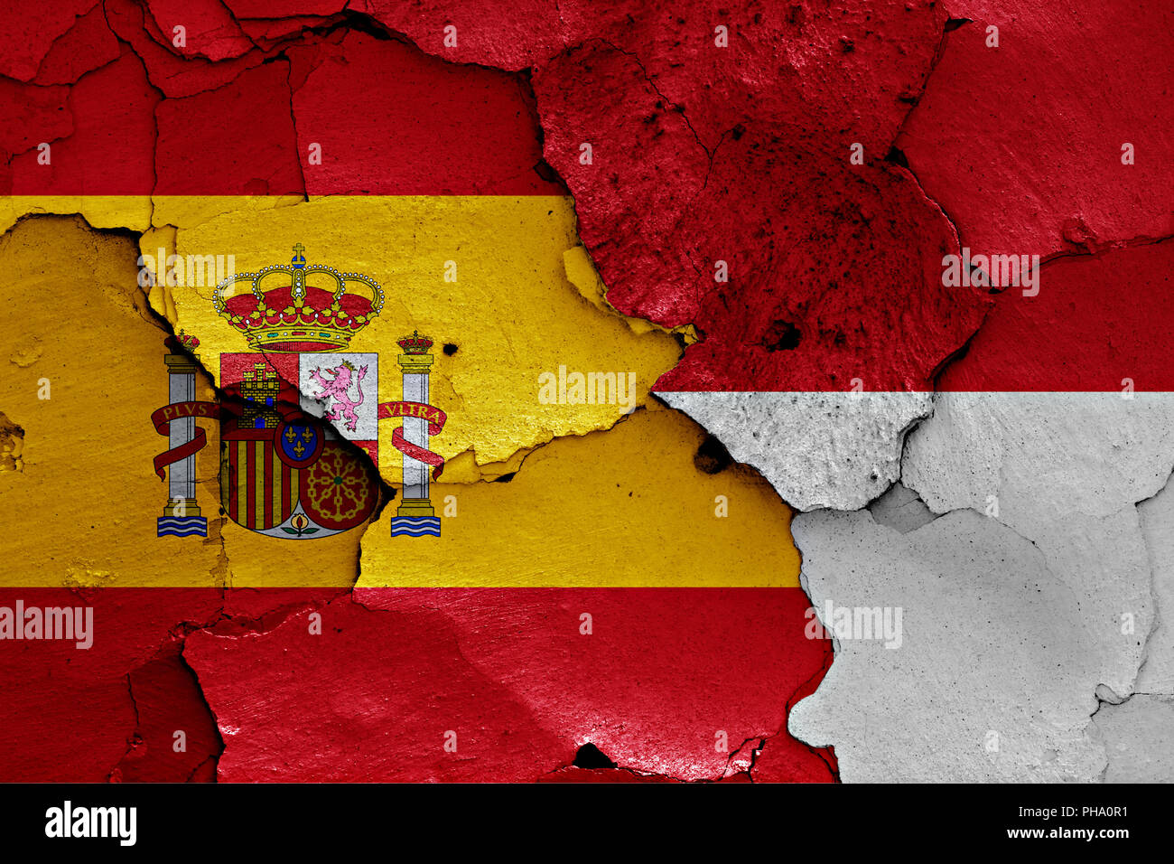 flags of Spain and Monaco painted on cracked wall Stock Photo - Alamy