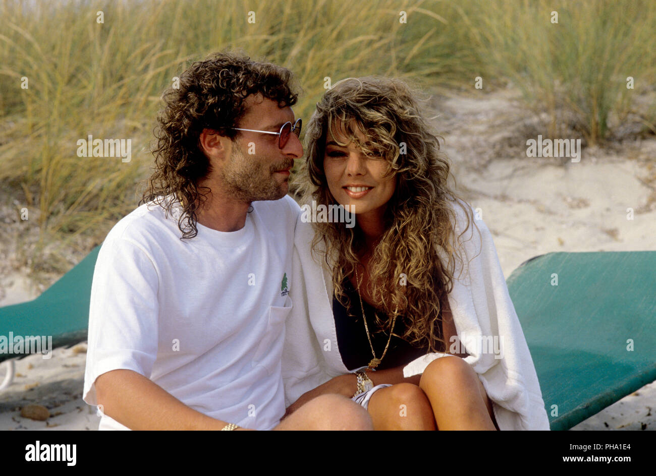 (l-r): Michael Cretu, Sandra Lauer in June 1988 in Ibiza. | usage worldwide Stock Photo