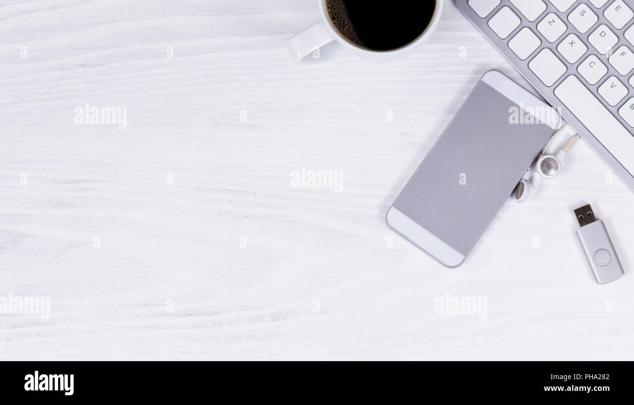 Portable modern technologies on white desktop background Stock Photo