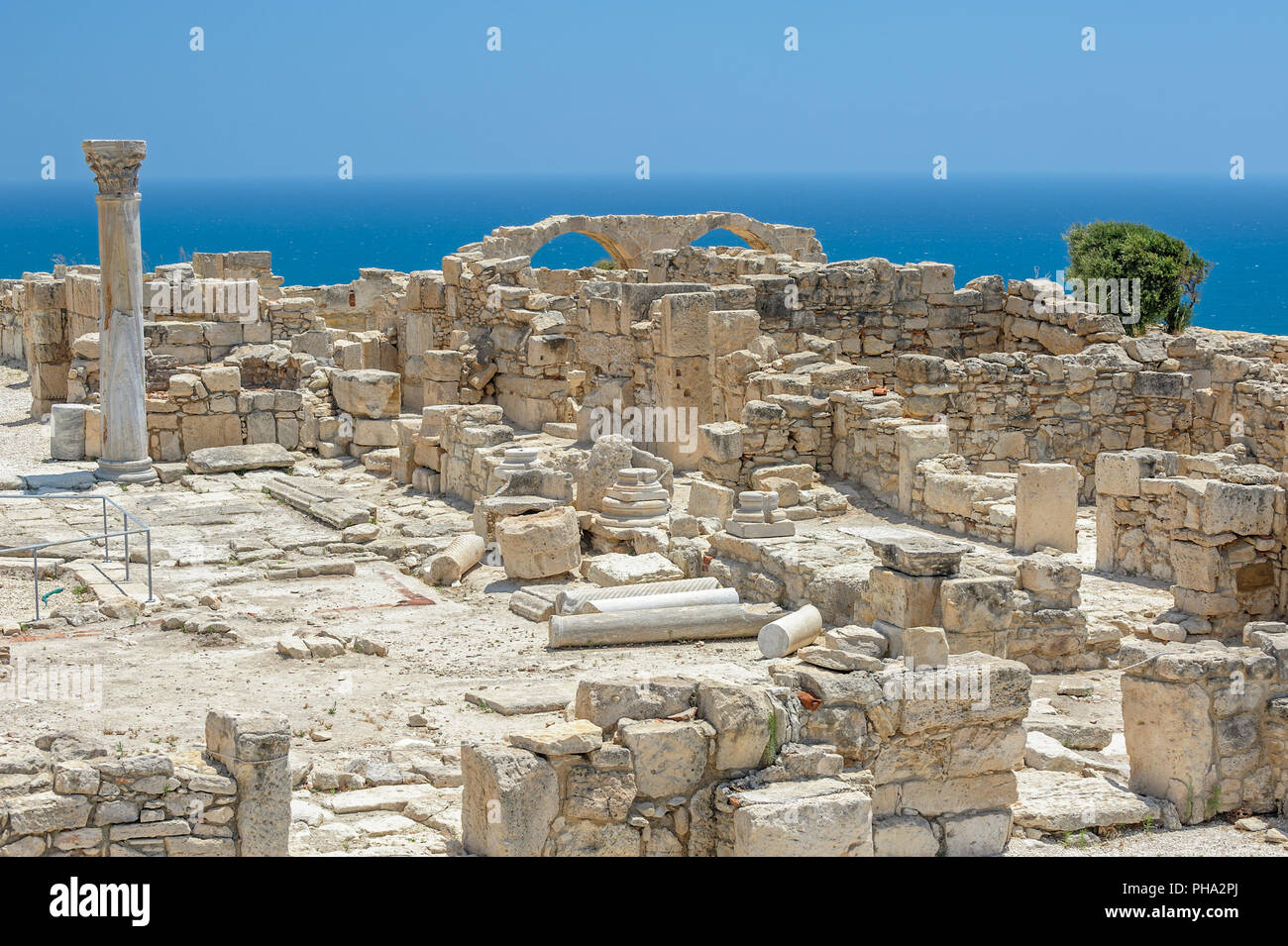Ruins of basilica in ancient town Kourion on Cyprus Stock Photo
